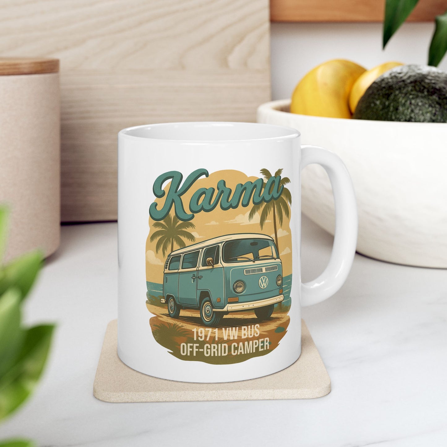 Karma 1971 VW Bus + Camping Package Ceramic Mug – Available in 11oz & 15oz