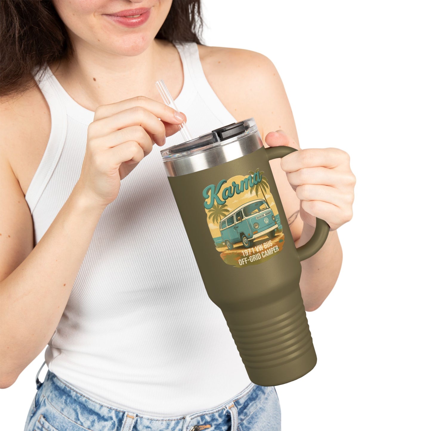 Vintage Camper Insulated Travel Mug - 40oz with Straw and Handle