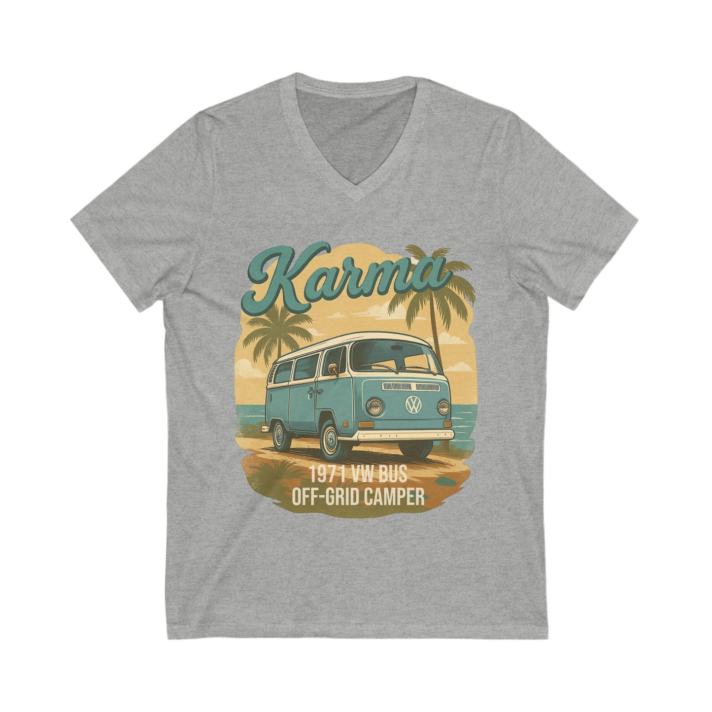 Karma 1971 VW Bus + Camping Package V-Neck T-Shirt