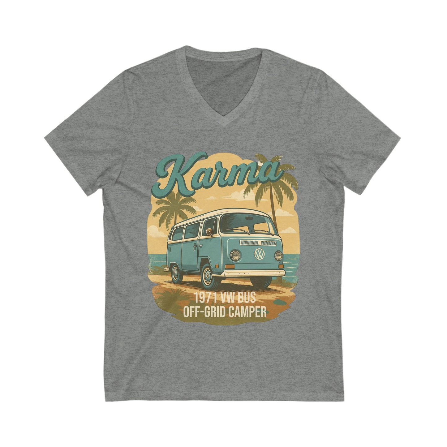 Karma 1971 VW Bus + Camping Package V-Neck T-Shirt