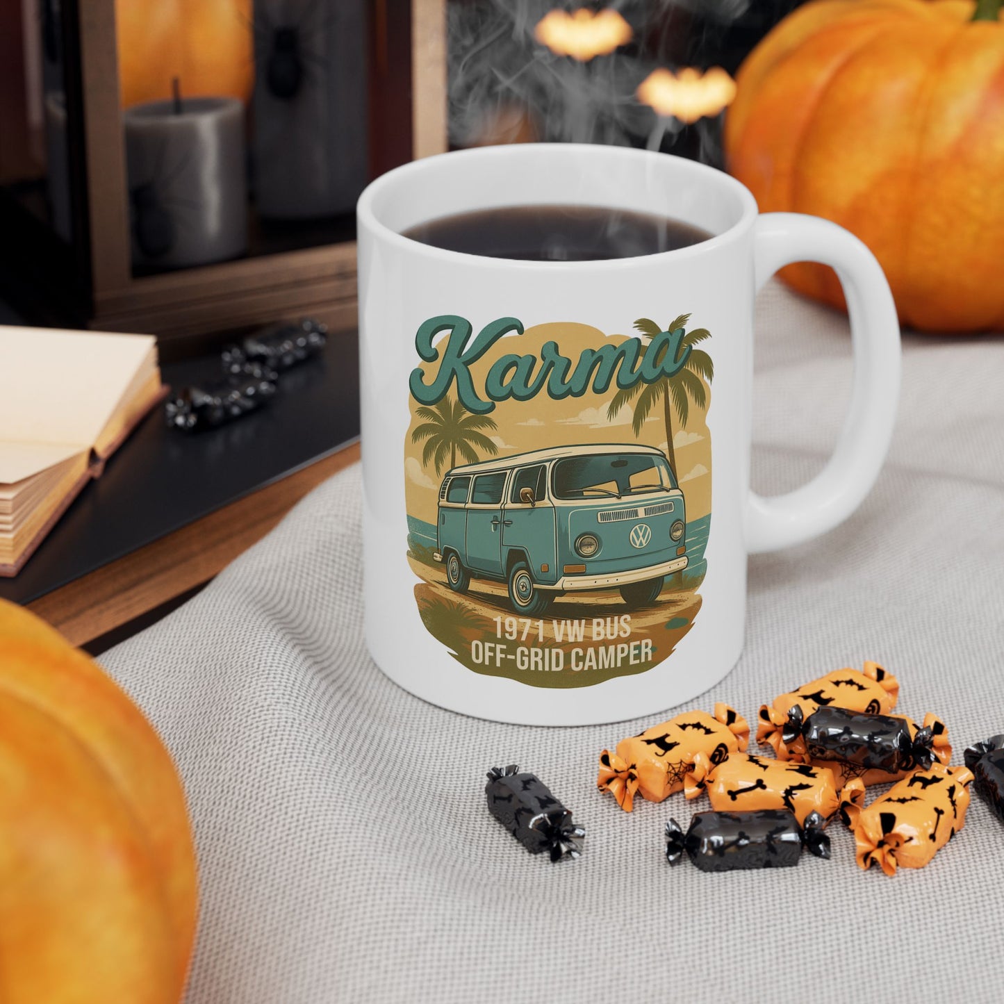 Karma 1971 VW Bus + Camping Package Ceramic Mug – Available in 11oz & 15oz