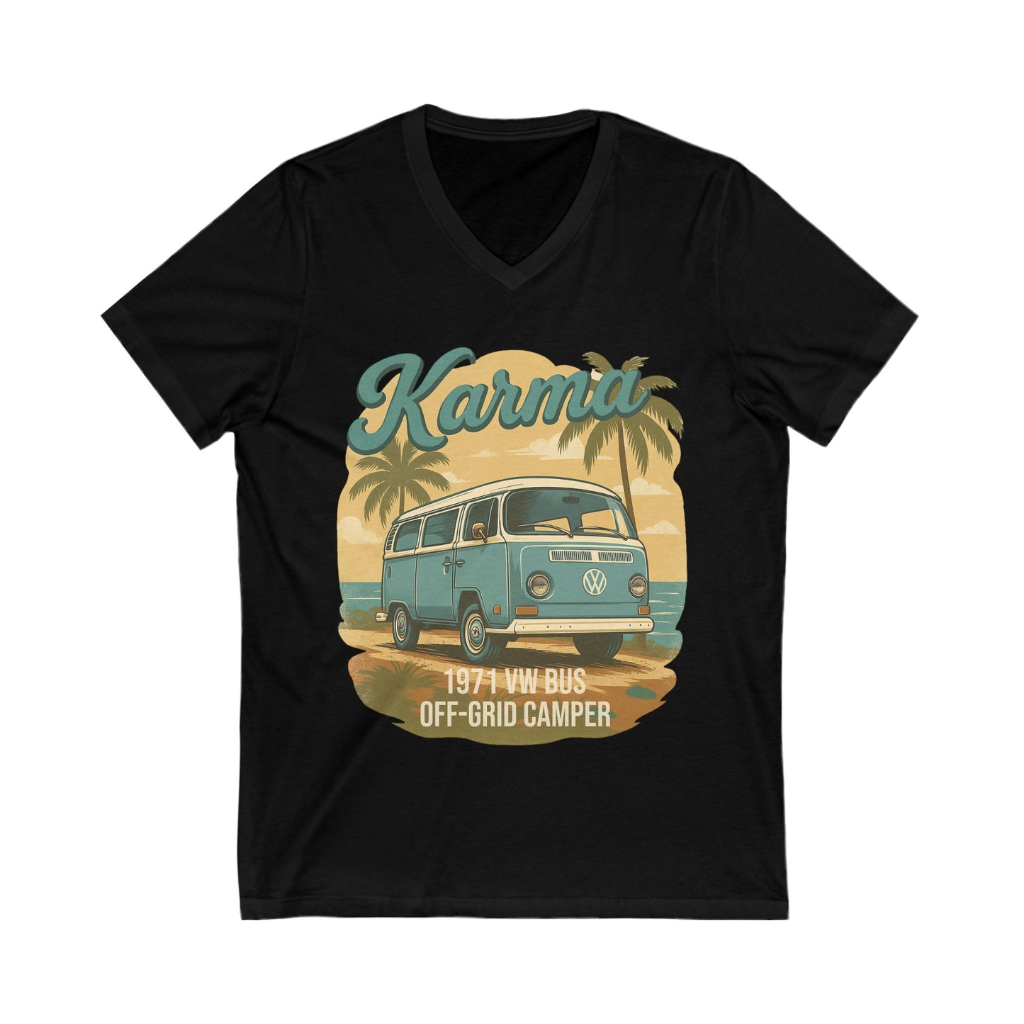 Karma 1971 VW Bus + Camping Package V-Neck T-Shirt