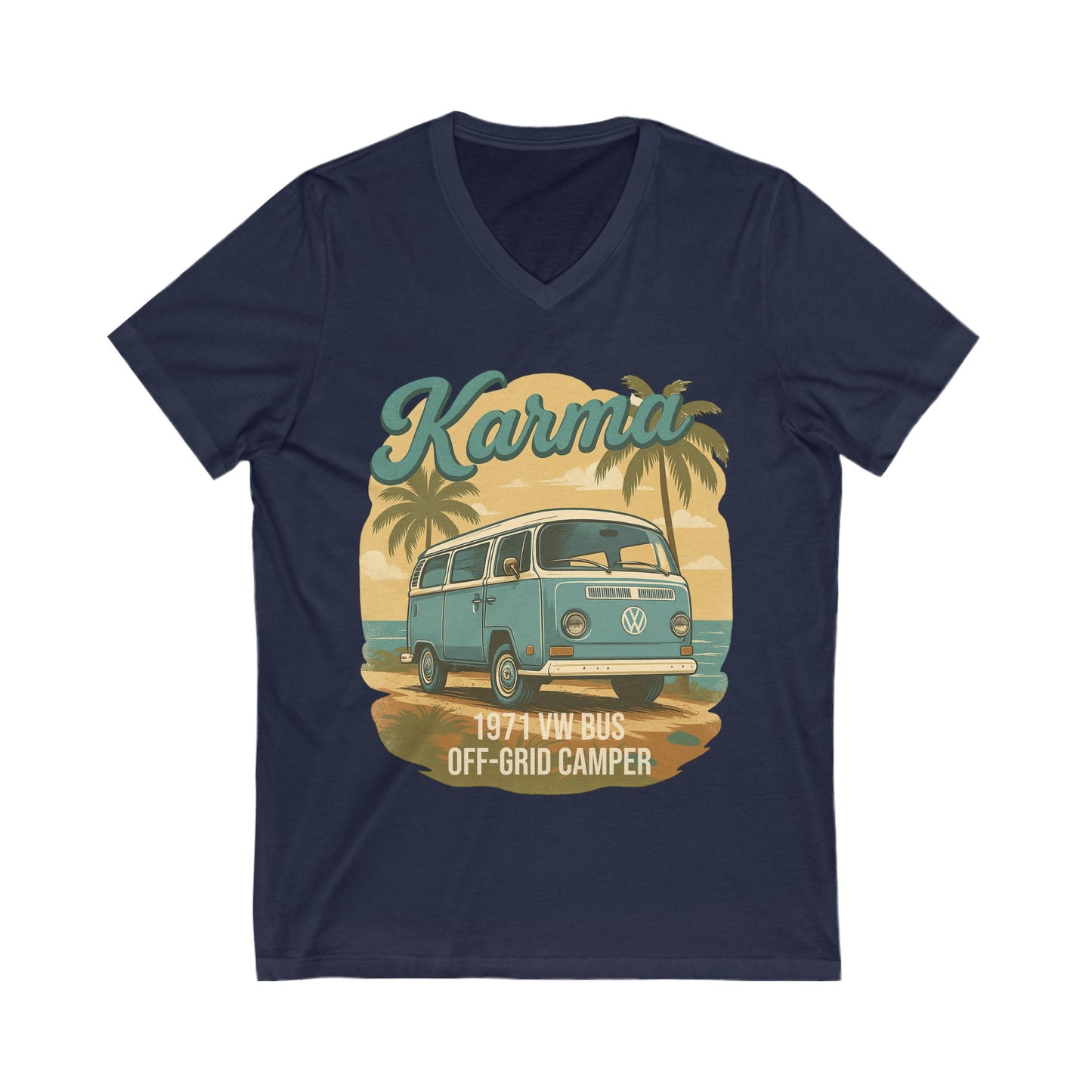Karma 1971 VW Bus + Camping Package V-Neck T-Shirt