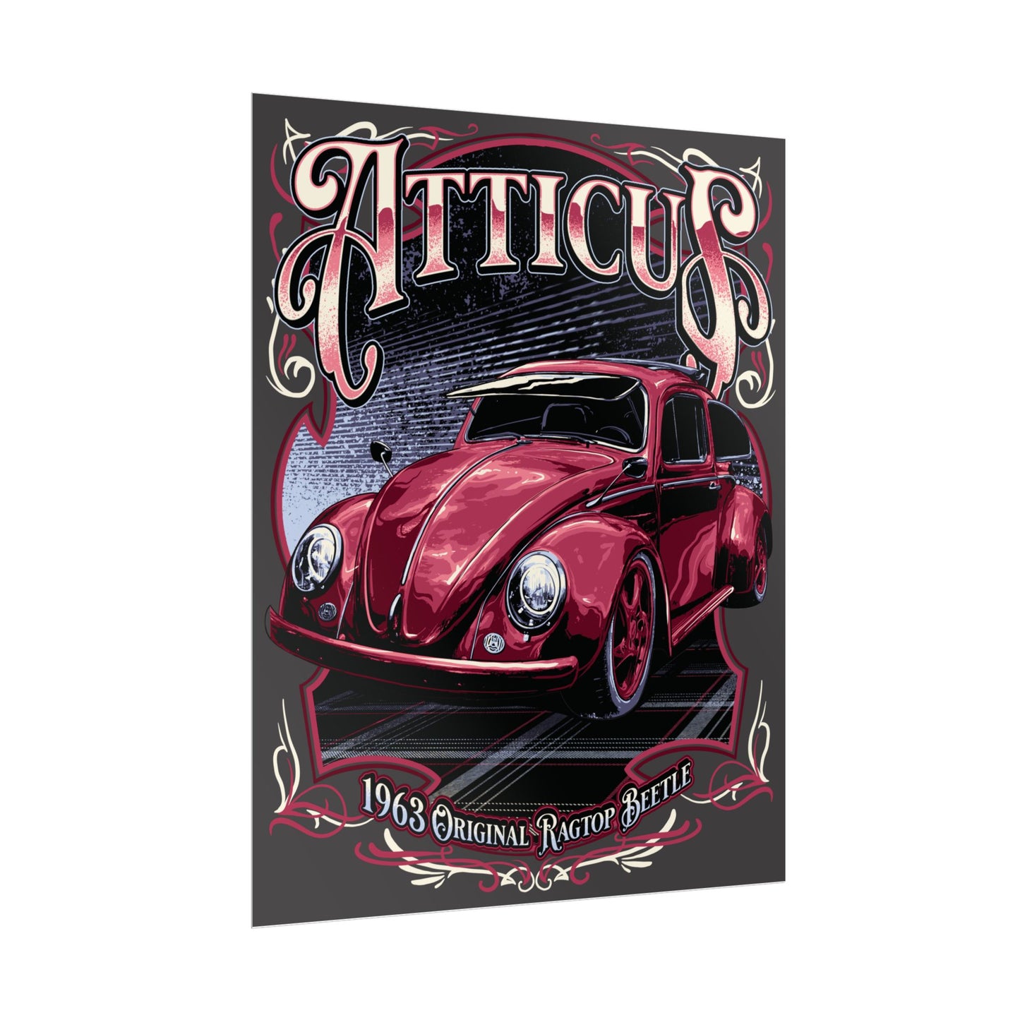 Atticus Illustration 1963 Original Ragtop Beetle 16x20” Poster